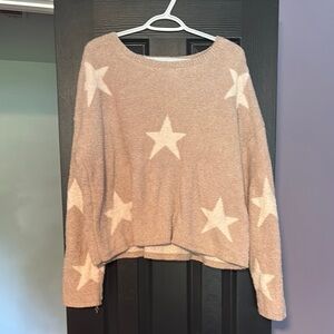 Cozy Star Patterned Sweater - Beige and White